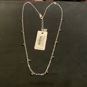 Delicate Silver Chain Necklace with Black Bead Accents
